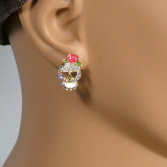Sparkling sugar skull earrings, Día de los Muertos, Day of the Dead, Halloween - Picture 3 of 7